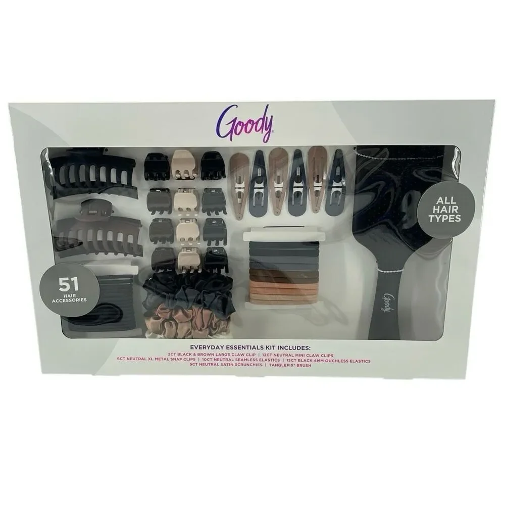 Goody Everyday Essentials Kit 51-Piece Hair Accessories Set All Hair Types